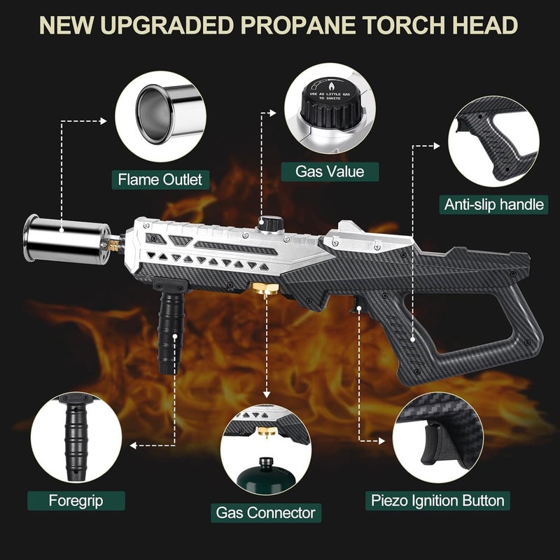 Semlos Propane Torch Head, Powerful Flame Thrower Gun, Adjustable Charcoal Lighter, Searing Torch for BBQ, Camping, Welding (Propane Tank Not Included) - Image 2